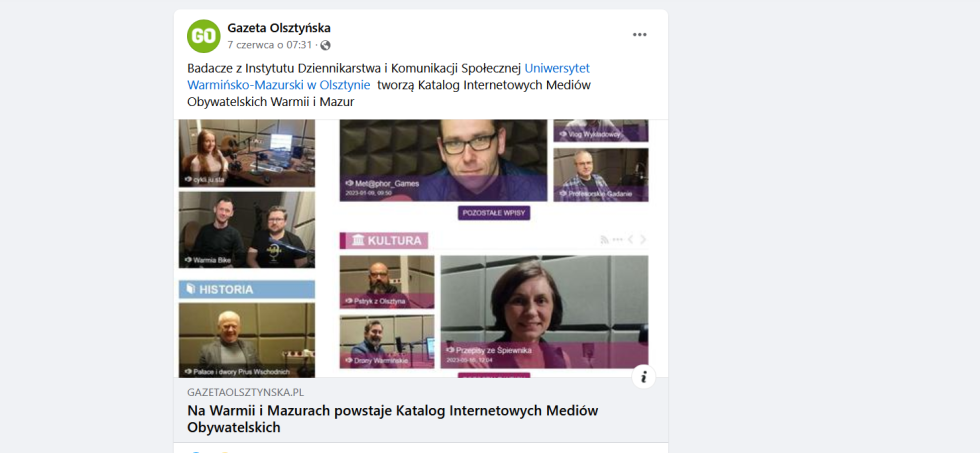 Na Warmii i Mazurach powstaje Katalog Internetowych Mediów Obywatelskich, "Gazeta Olsztyńska", 7.06.2024