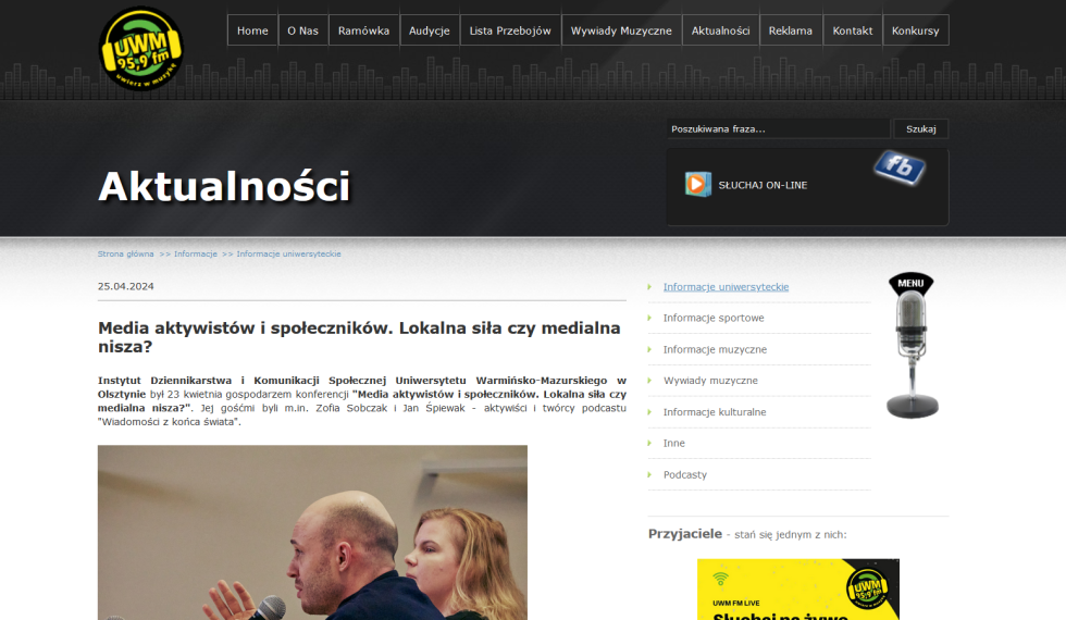 Szymon Świniarski, Media aktywistów i społeczników. Lokalna siła czy medialna nisza?, Radio UWM FM, 25.04.2024